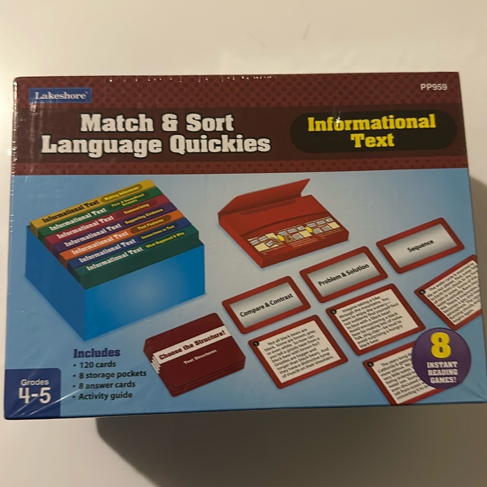 Lakeshore Match & Sort Language Quickies Informational Text Cards Grades 4-5,new